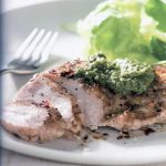 Lemon-Cumin Chicken or Fish with Mint and Spinach Pesto